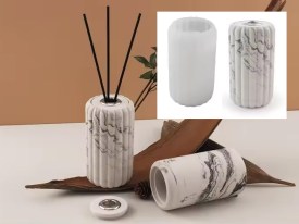 Molde silicona florero cilindro rayado 